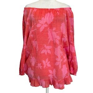Unique Spectrum Off The Shoulder Blouse Size XL Pink Floral